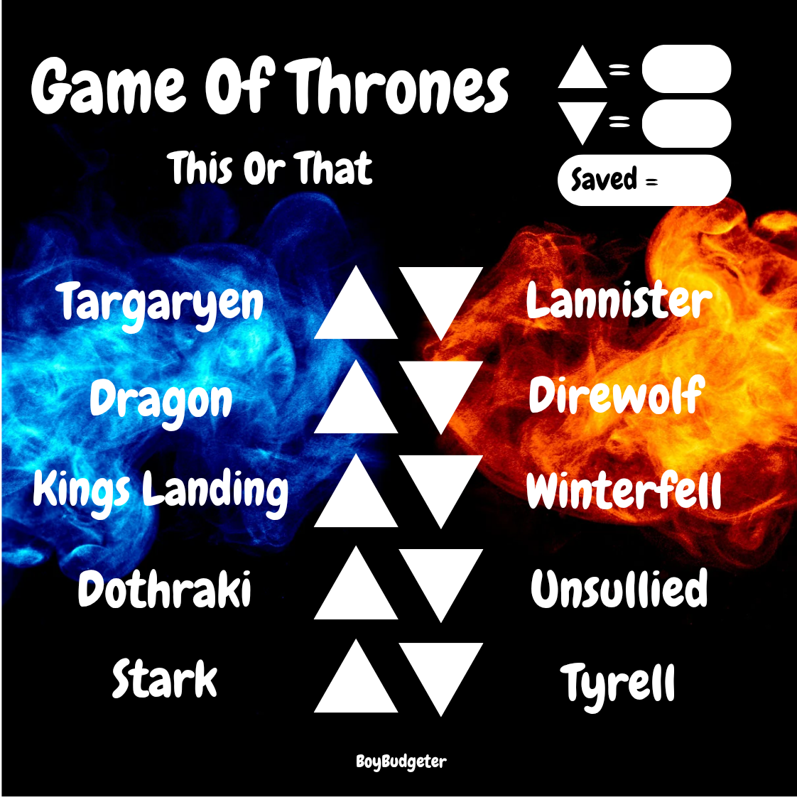Game Of Thrones This Or That Mini Savings Challenge