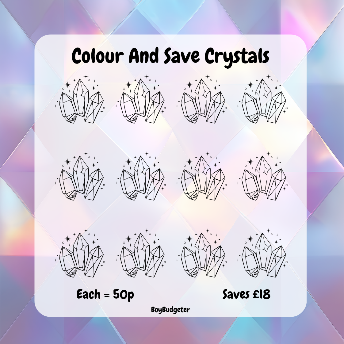 Colour and save crystals mini savings challenge tracker - interactive handmade budgeting card
