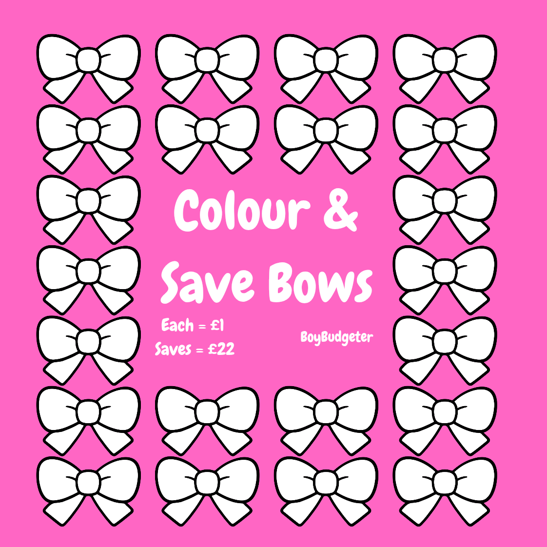 White bows on a pink background with text about saving money.