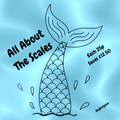 Mermaid tail illustration with text about saving money on a blue gradient background