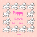 Pattern of white puppies on a pink background with 'Puppy Love' text.