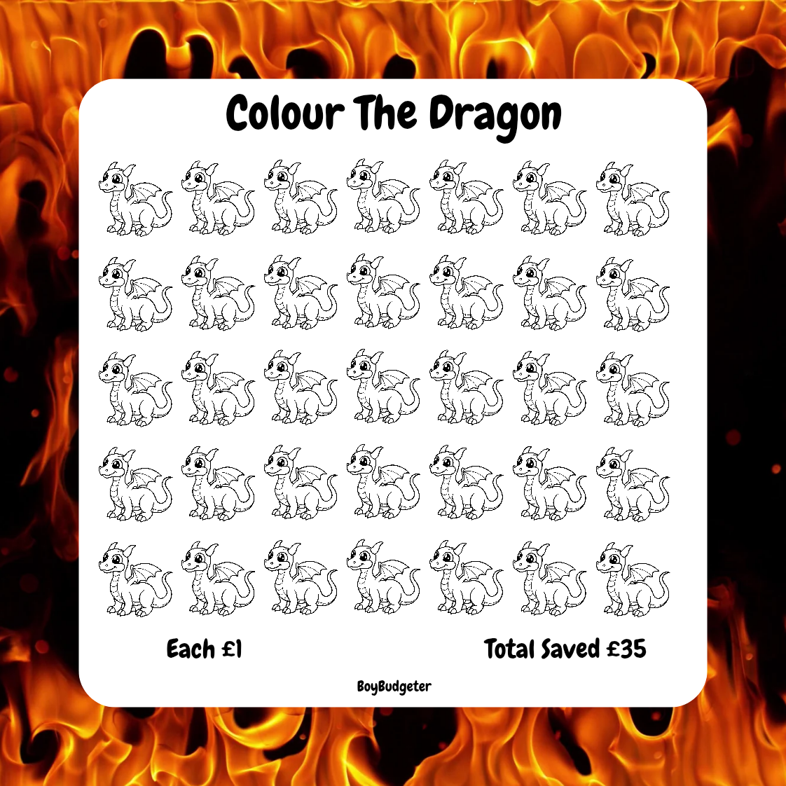 Colour the dragon mini savings challenge tracker - interactive handmade budgeting card

