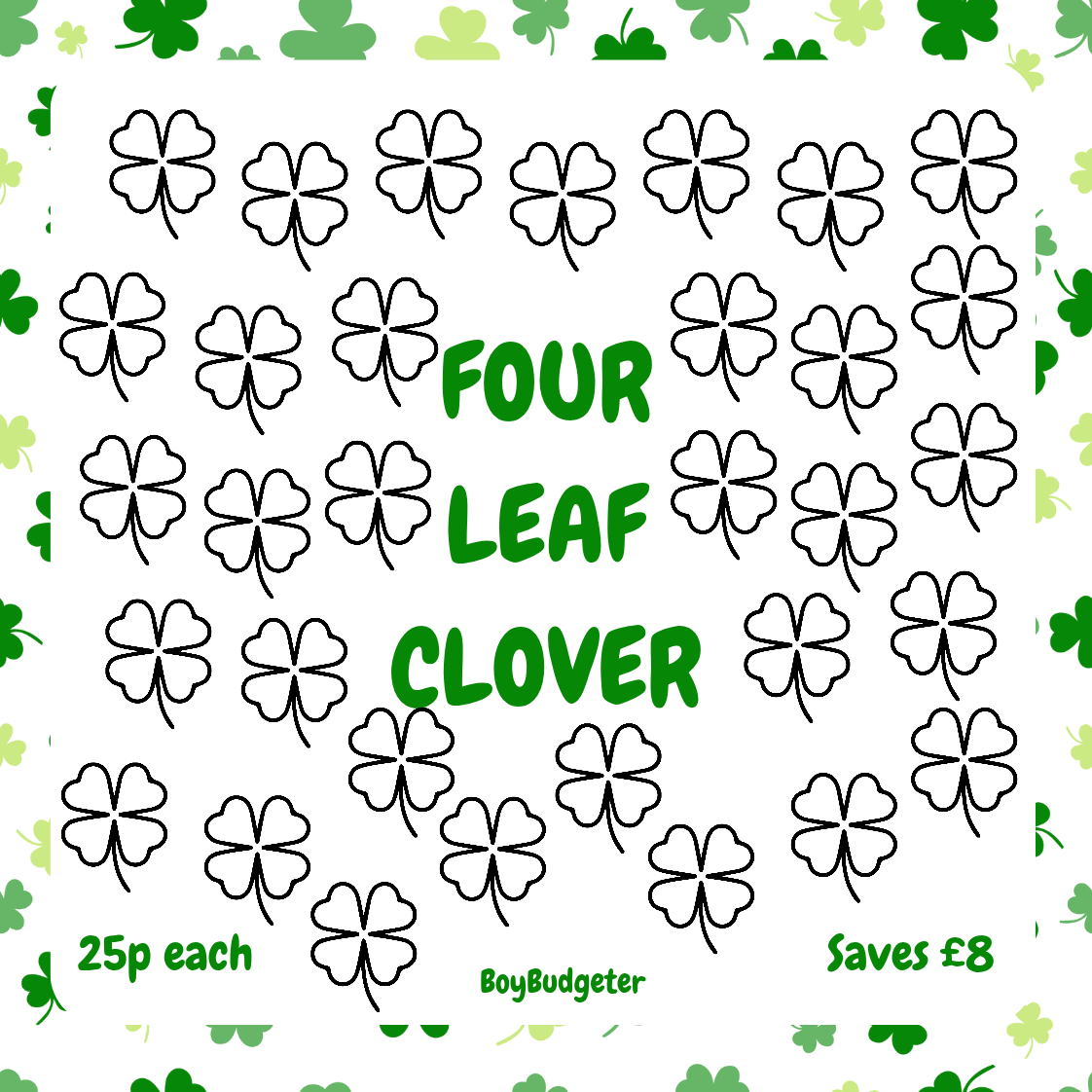 Four leaf clover lucky mini savings challenge tracker - handmade laminated budgeting card

