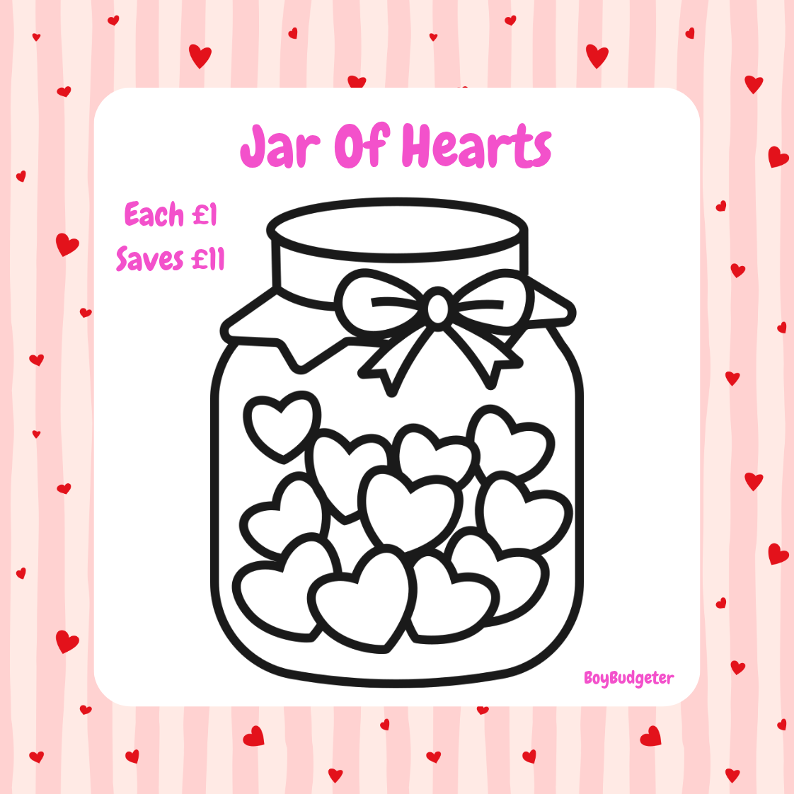 Jar of hearts design with a pink background and heart patterns
