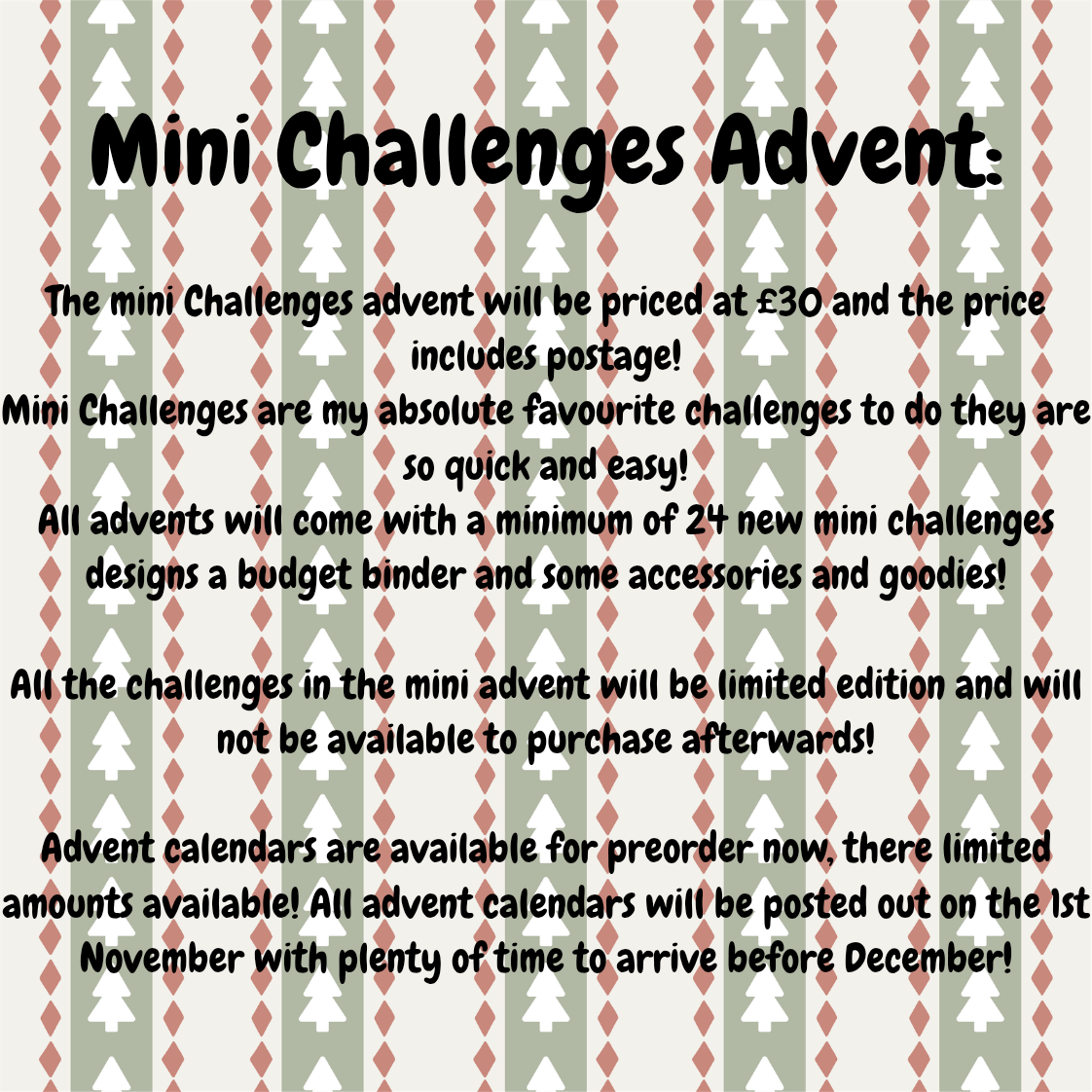 Text about Mini Challenges Advent with a patterned background