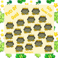 Pattern of pots of gold with text 'Pots of Gold' and '50p saves £10' on a yellow background with decorative elements.