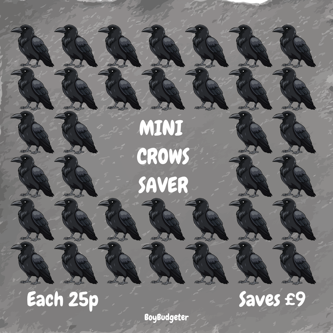 Mini crows bird themed savings challenge tracker - handmade laminated budgeting card
