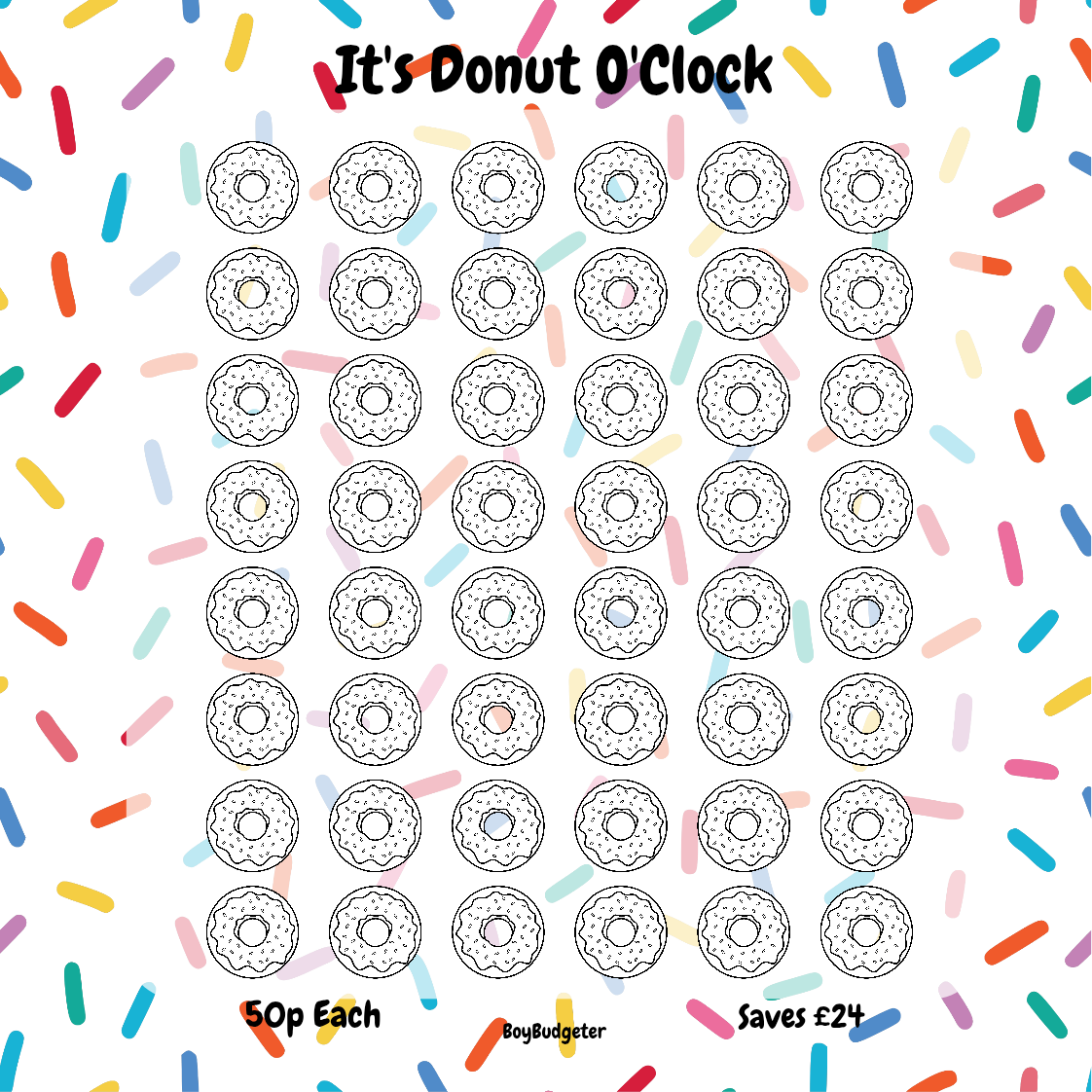 Donut themed mini savings challenge tracker - handmade laminated budgeting card
