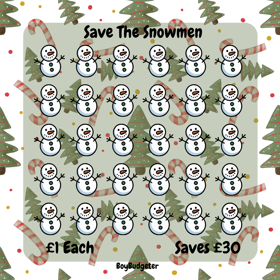 Save the snowmen winter mini savings challenge tracker - handmade laminated budgeting card
