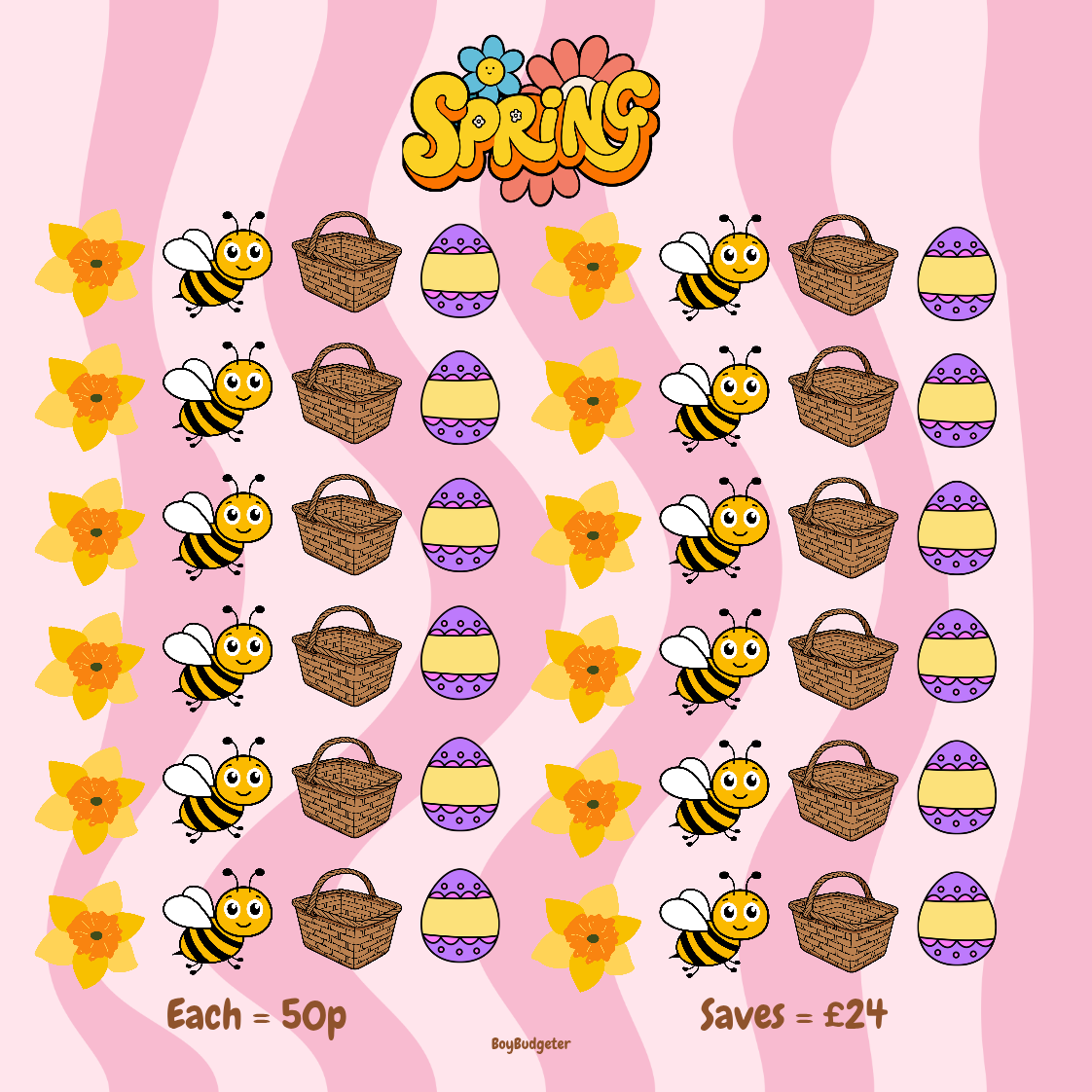 Spring themed mini savings challenge tracker - handmade laminated budgeting card
